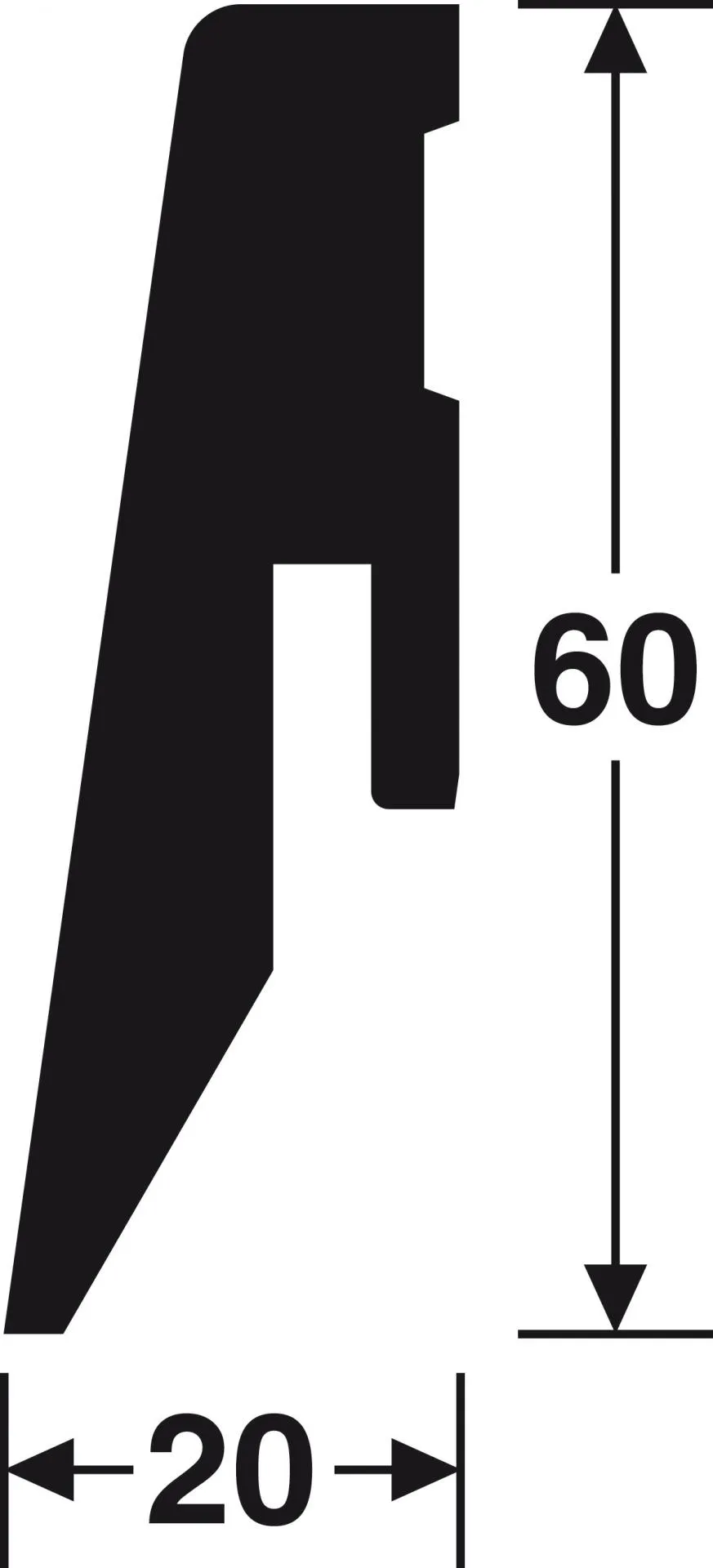 Bild Querschnitt / Aufbau Sockelleiste Profil 3 PK Risseiche hell foliert 20 x 60 mm Meister