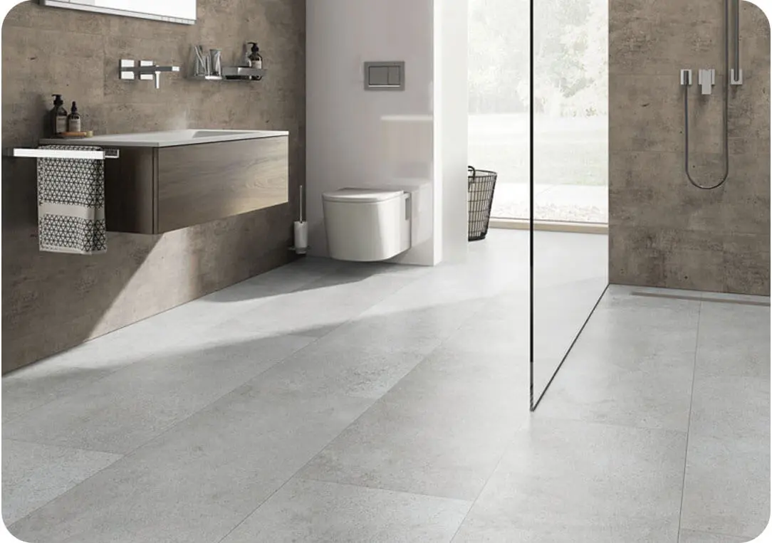 Bad, Boden für Feuchtraum, Waschbecken, Dusche, Toilette, piegel