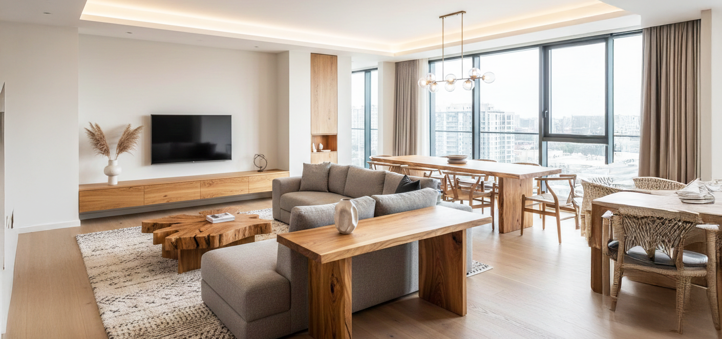 Wohnzimmer, Möbel aus Robinie