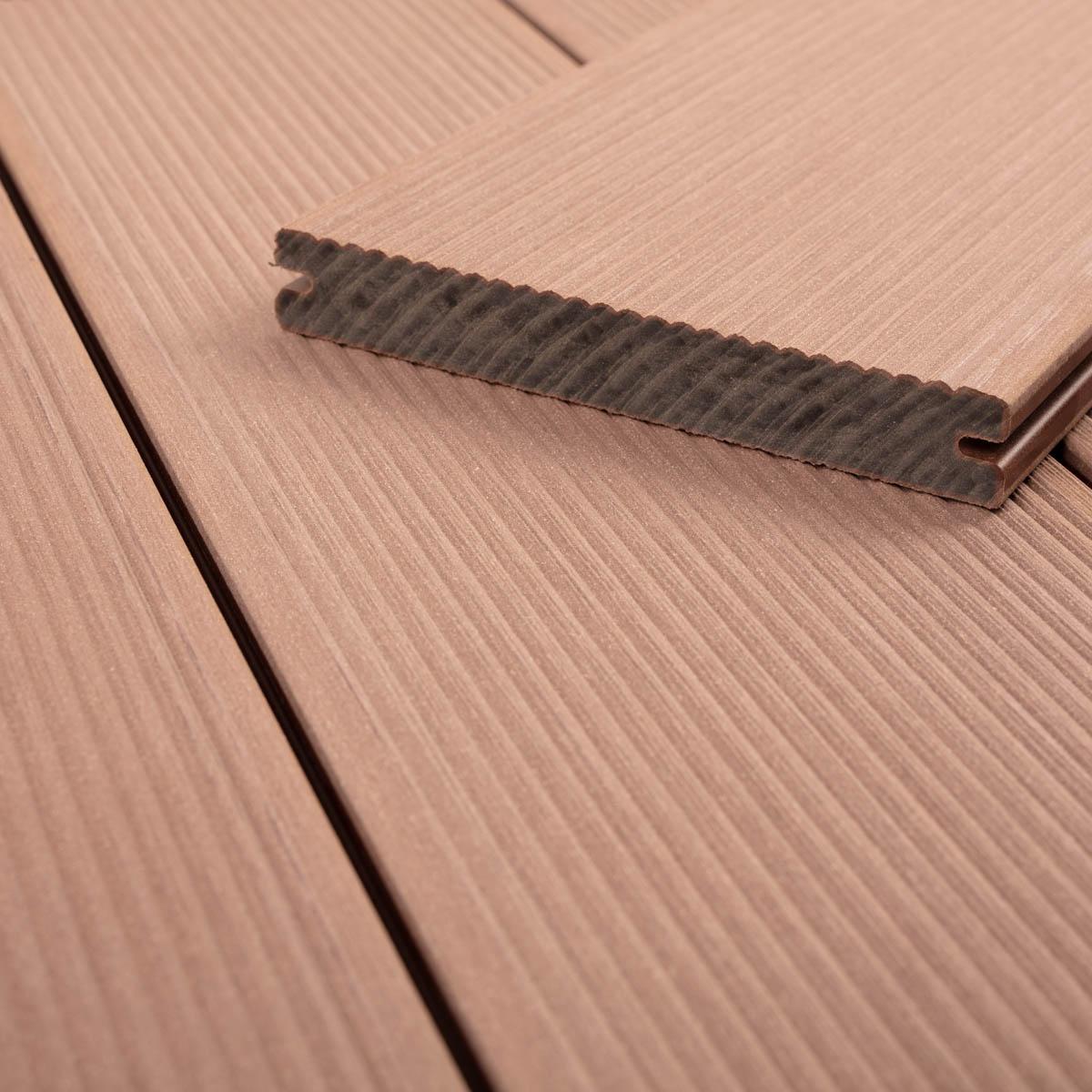 Bild Oberfläche / Detail Terrassenbelag Haselnussbraun WPC Glatt strukturiert / Geriffelt Twinson