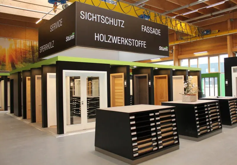 Holzwerkstoffe, Sichtschutz, Ausstellung Türen, Holzmuster