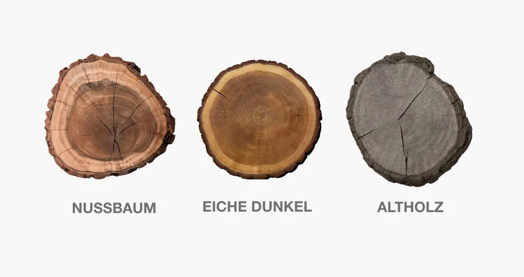 Baum, Holz Vergleich, Nussbaum, Eiche dunkel, Altholz