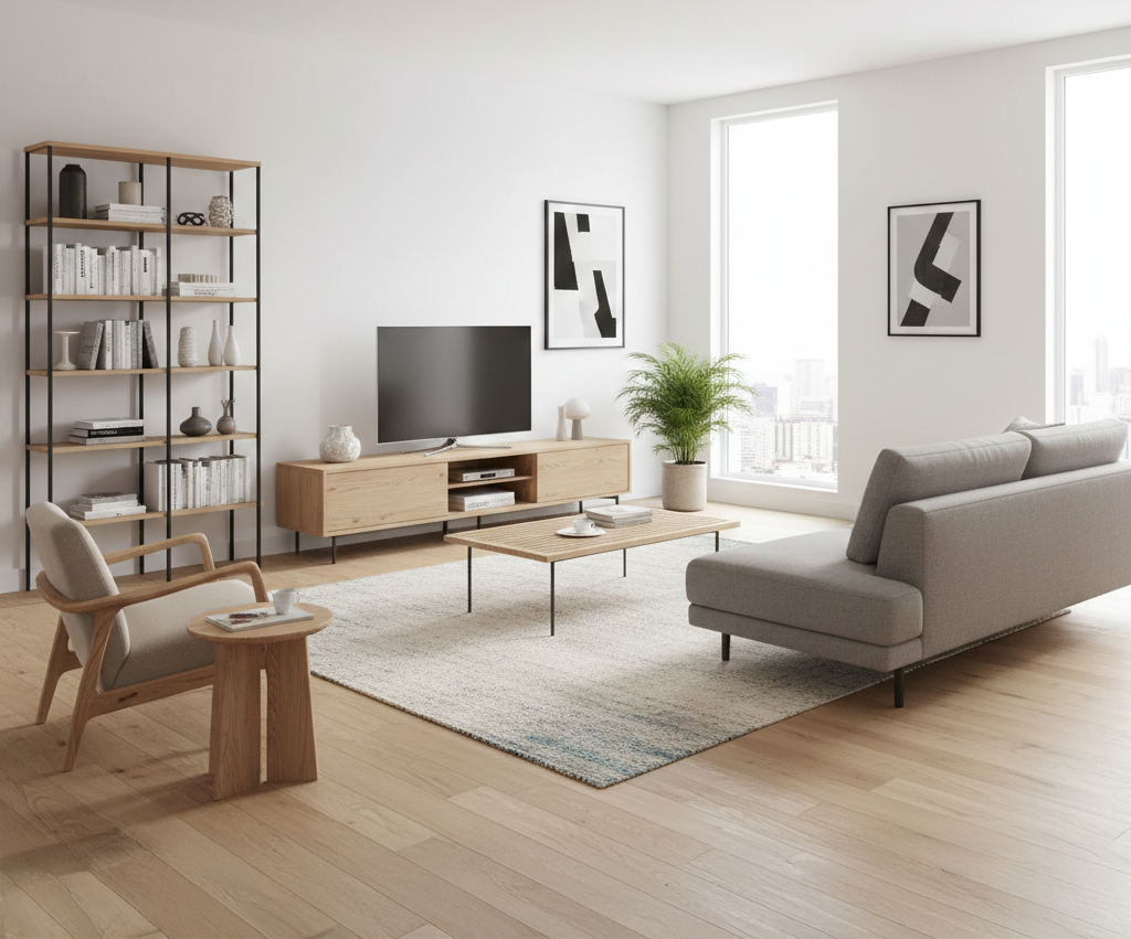 Modernes Wohnzimmer, Möbel aus Ahornholz