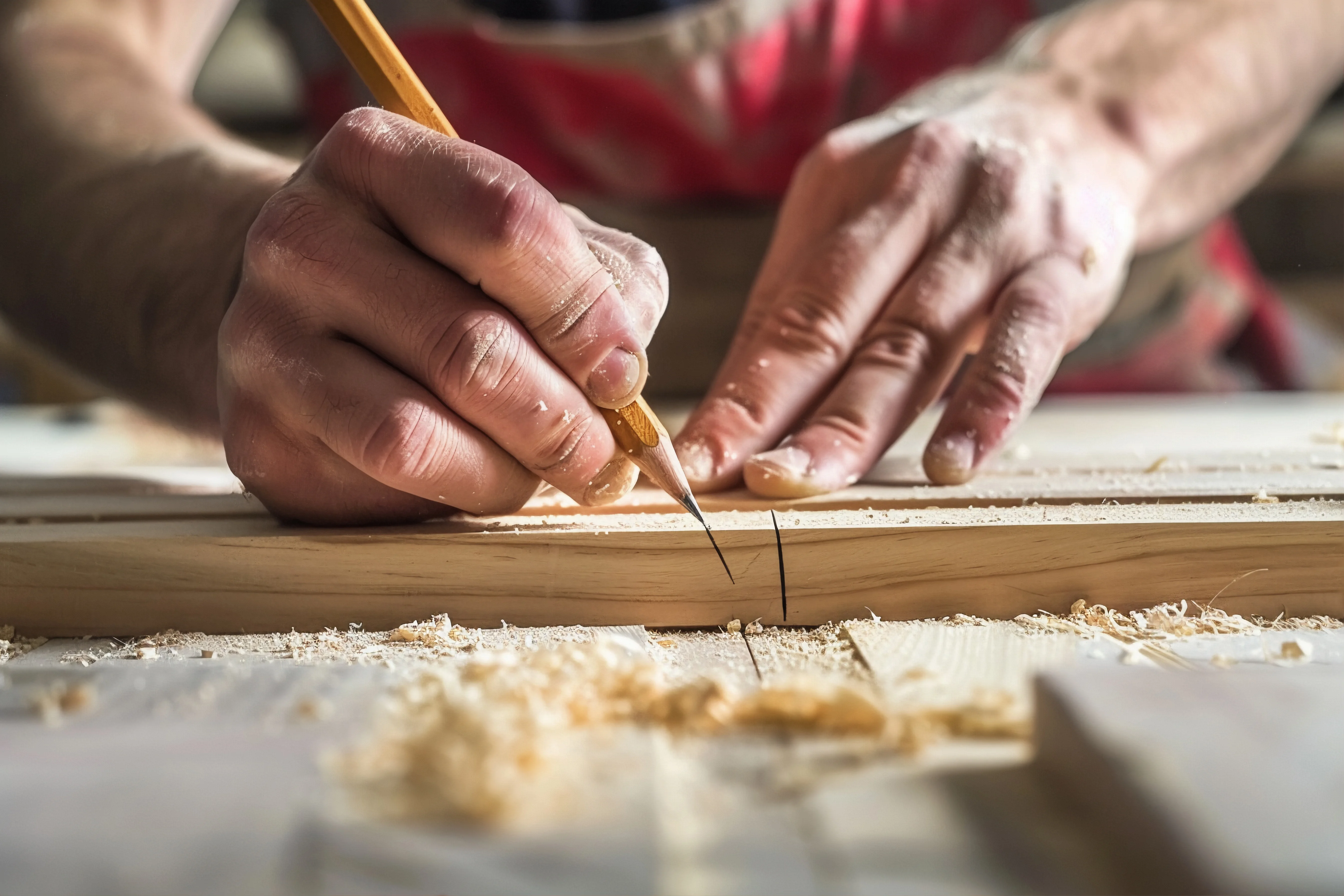 Holz, Stift, Hände, Handwerker, Schreiner