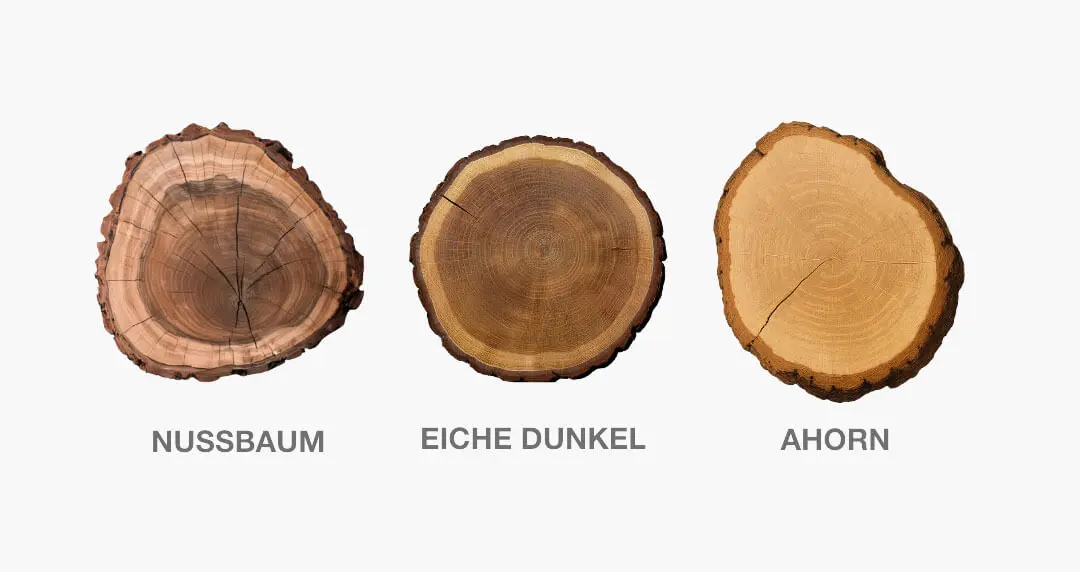 Baum, Nussbaum, Eiche dunkel, Ahorn, Holzvergleich